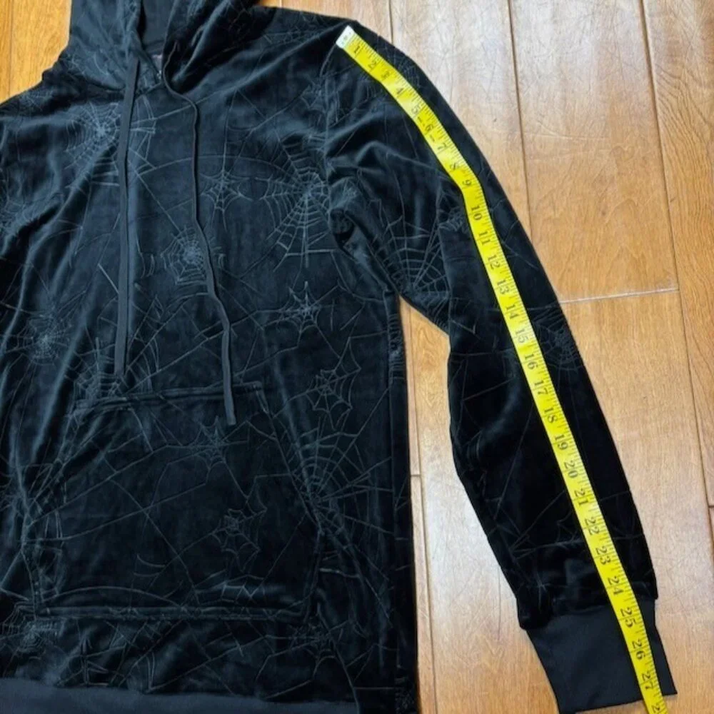 KILLSTAR Womens Black Velvet Velour Spider Web Hoodie Size XS Vamp‎ Goth Grunge